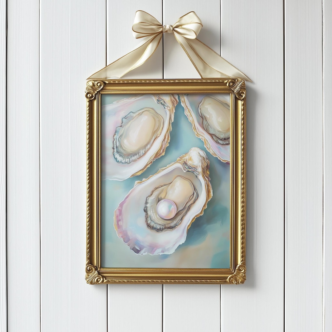 Pearl Oyster Art Print PRINTABLE Preppy Kitchen Decor Pastel Beach pearl-oyster-art-print-printable-preppy-kitchen-decor-pastel-beach