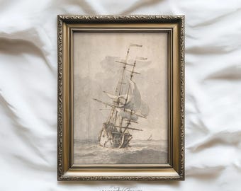 静かな海に浮かぶオランダ船の絵画 - 17世紀のスクーナー船の絵画
