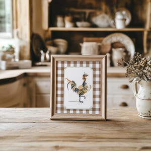 Vintage Chicken Kitchen Art, PRINTABLE Gingham Farmhouse Kitchen Decor ...