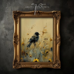 Moody Bird Wall Art, Antique Wall Art, Dark Academia, Forest Cabin Decor, Vintage Oil Painting, Goth Cottagecore, Instant Download