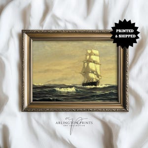 Vintage Ocean Sailing Ship Print, Tall Ship Maritime Wall Art, PRINTED AND SHIPPED, Nautical Sea Voyage Painting for Home or Office, C48