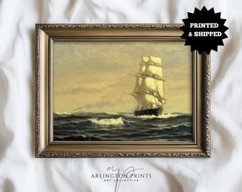 Vintage Ocean Sailing Ship Print, Tall Ship Maritime Wall Art, PRINTED AND SHIPPED, Nautical Sea Voyage Painting for Home or Office, C48