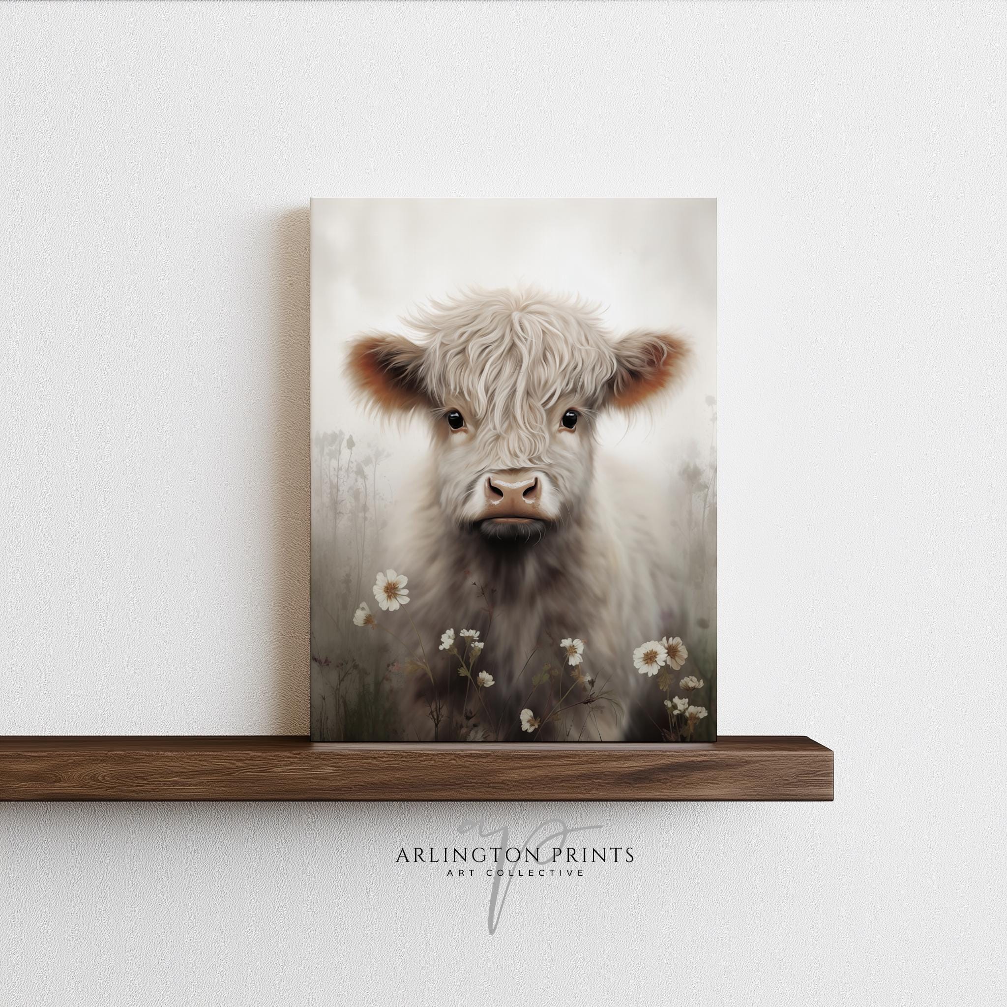 Stampa su tela raffigurante una mucca delle Highlands: arte moderna per la cameretta dei bambini in stile fattoria - Italia