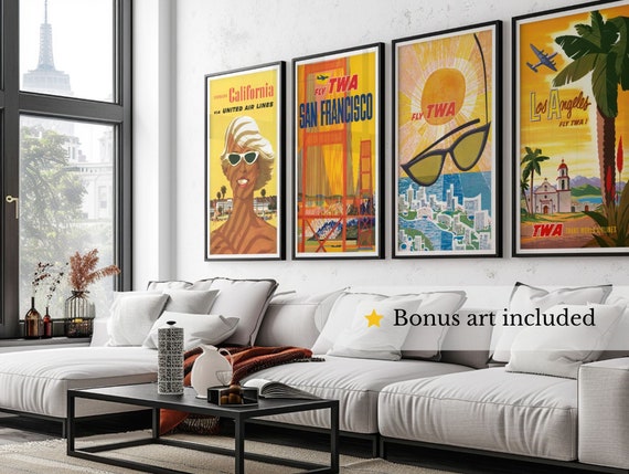 Vintage Travel Poster Set, California, Summer Wall Art, Digital ...