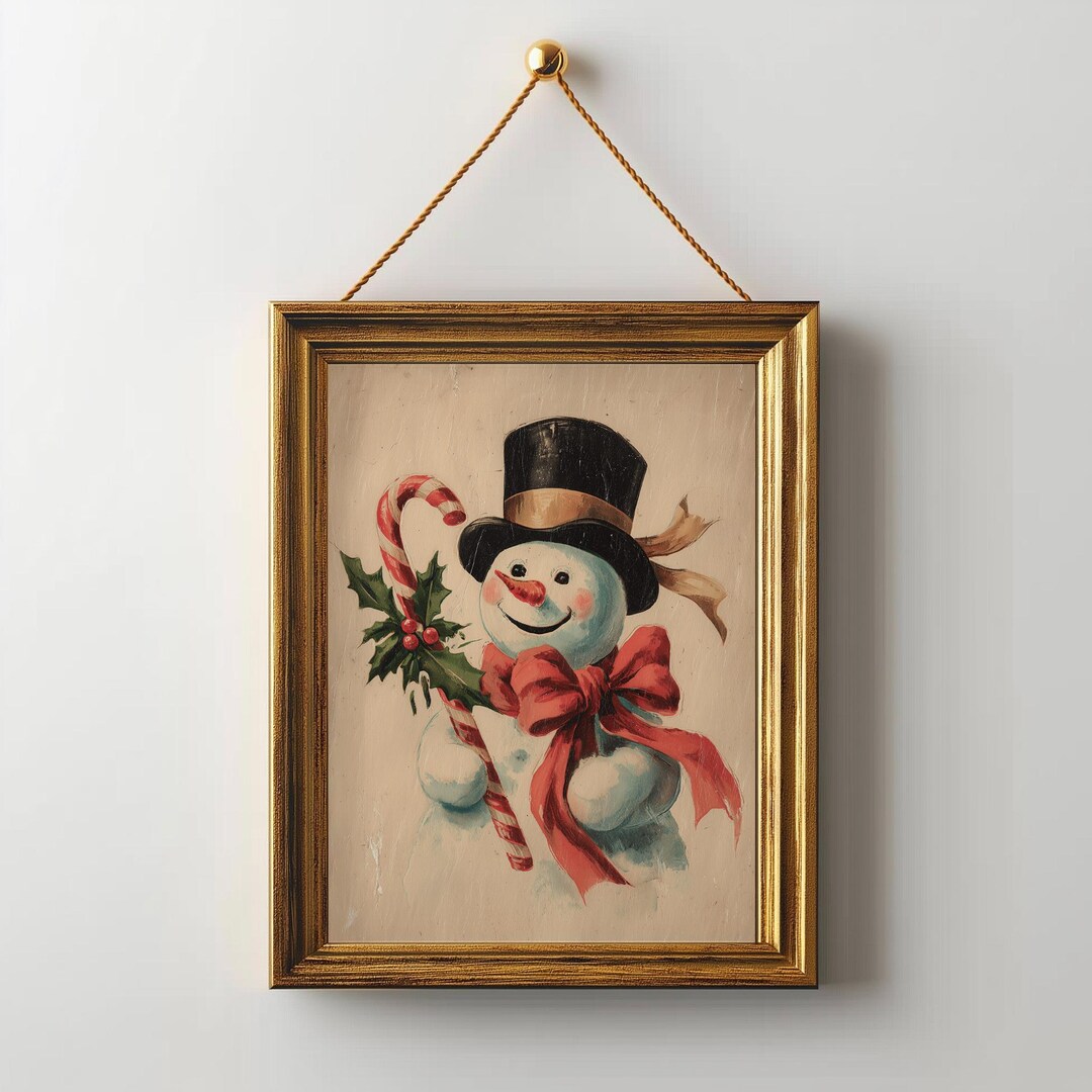 ヴィンテージスノーマンクリスマスプリント、レトロなホリデーウォール