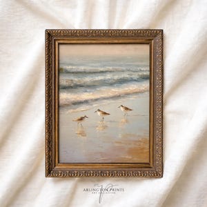 Vintage Sandpipers Beach Printable Wall Art Neutral Coastal Print Bathroom Decor 7-600