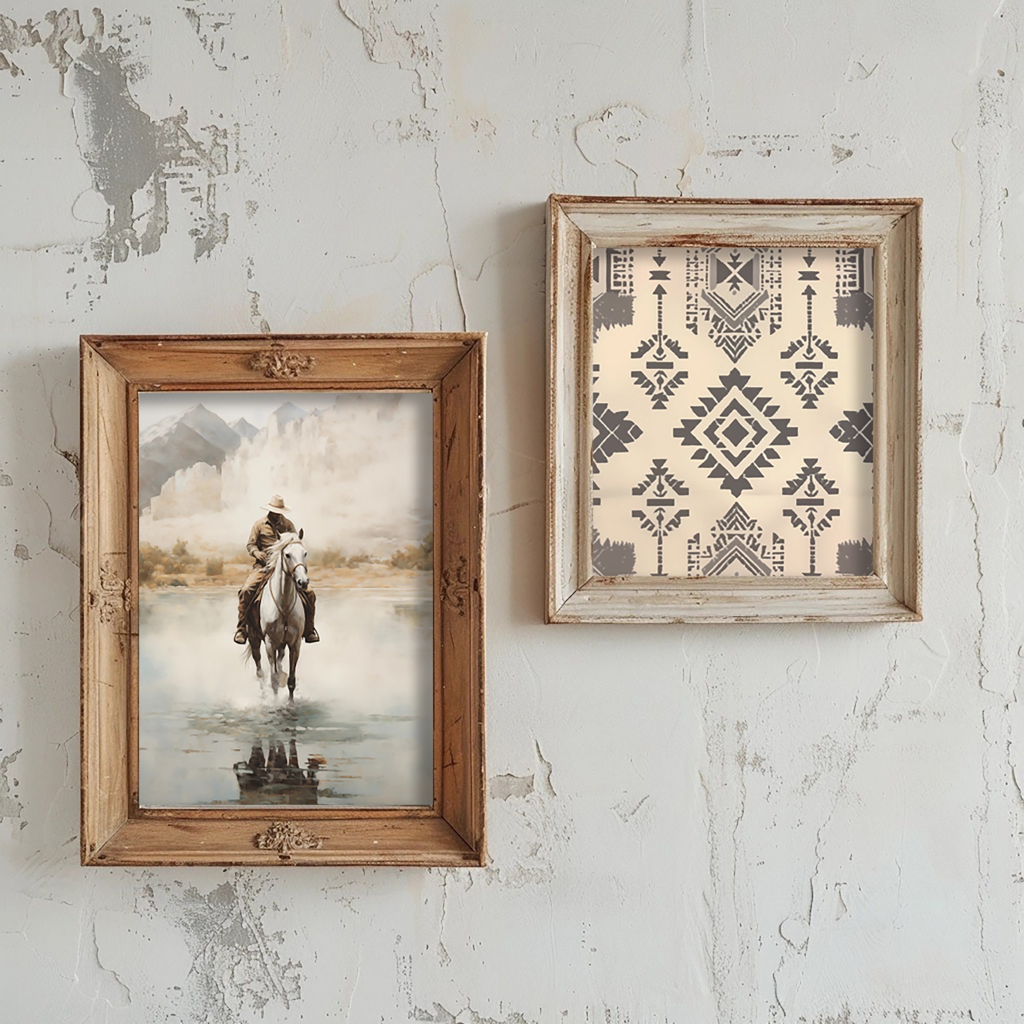 Printable Cowboy Oil Painting Gallery Set, Western Wall Art, Rustic ...