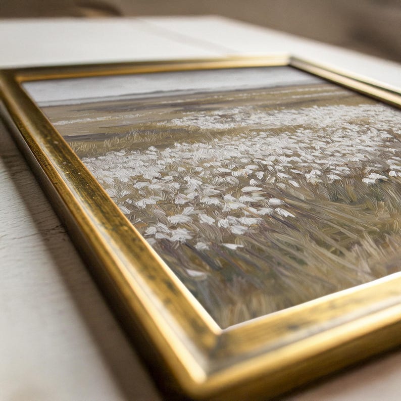Neutral spring wildflower meadow wall art featuring white floral field landscape in soft beige and cream tones, minimalist nature printable decor