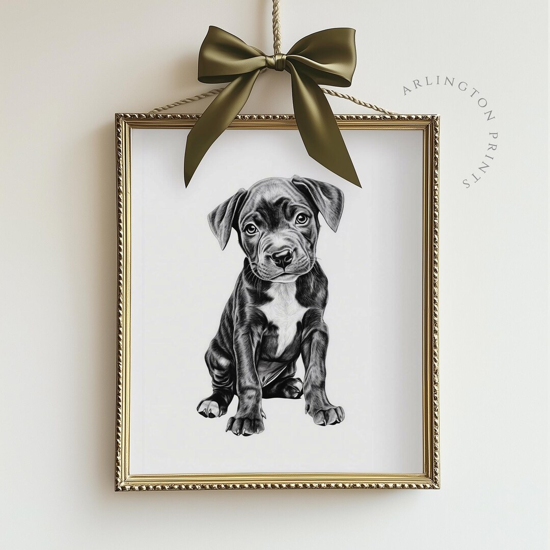 Pitbull Puppy Print, Pitbull PRINTABLE Wall Art, Cute Dog Sketch ...
