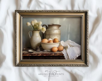 Kitchen Still Life Print | Vintage Bowl of Eggs Printable Wall Art | Rural Farmhouse Art | Country Rustic Kitchen Digital Download