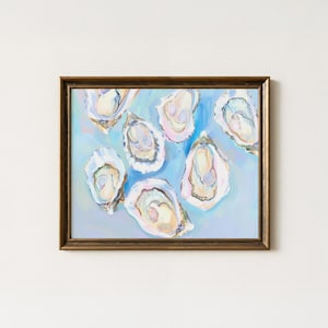 Pastel Oyster Shells Printable Wall Art, Coastal Kitchen Decor, Blue Abstract Art A102