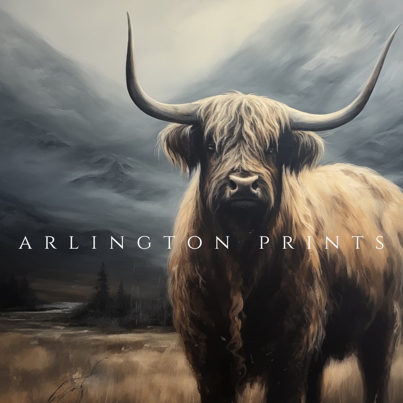 Antike Highland-Kuh | Druckbare dunkle ästhetische Kunst | Stimmungsvolle Kuh Kunst | Dark Academia | Cabochon Dekor | Antikes Ölgemälde | Digitaler Download Bild 7