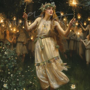 Vintage Witchy Art, Fantasy Wall Art, Wiccan Poster, Oil Painting, Digital Art, Instant Download, Waterhouse, Pagan, Spring Decor, Beltane, Boho Art, Bomehian Art Print, Spring Home Decor, Nature Witch, Arlington Prints, Ritual, Gardencore, Cottage