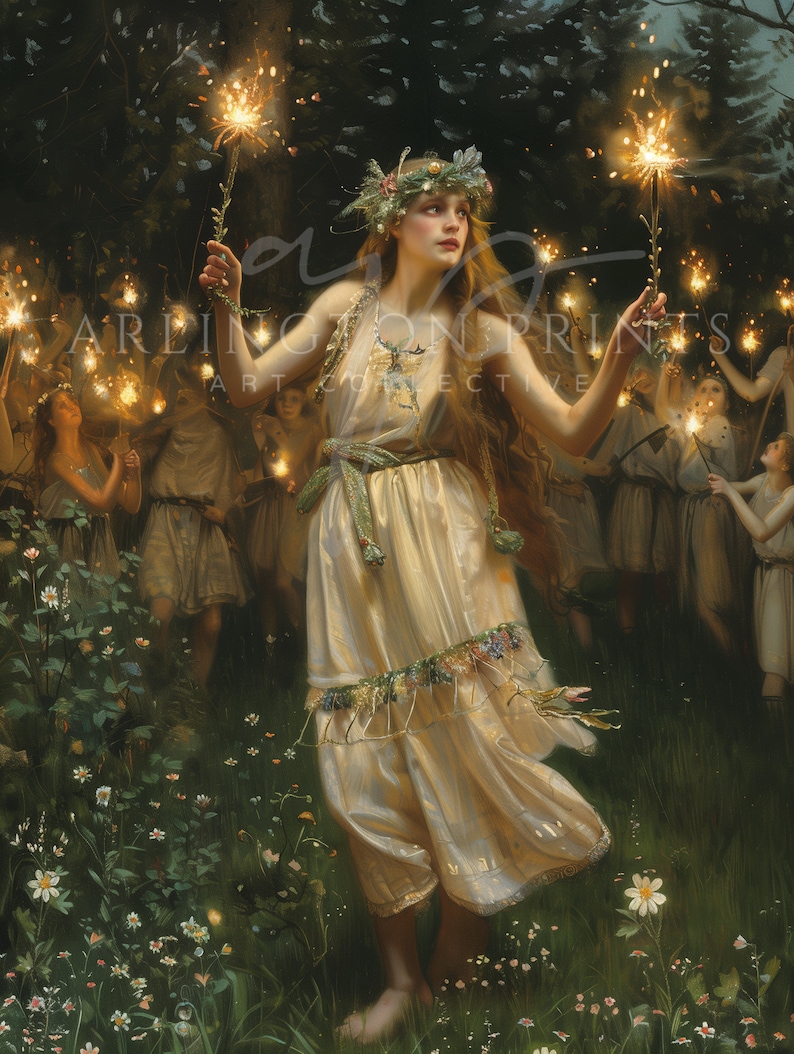 Vintage Witchy Art, Fantasy Wall Art, Wiccan Poster, Oil Painting, Digital Art, Instant Download, Waterhouse, Pagan, Spring Decor, Beltane, Boho Art, Bomehian Art Print, Spring Home Decor, Nature Witch, Arlington Prints, Ritual, Gardencore, Cottage