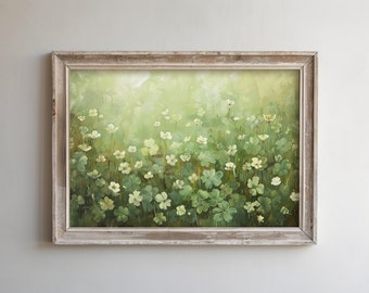 Día de San Patricio, Arte vintage de trébol, Trébol verde, Pintura al óleo, Decoración ecológica para el hogar, Lámina artística Shabby Chic, Arte irlandés, Cottagecore