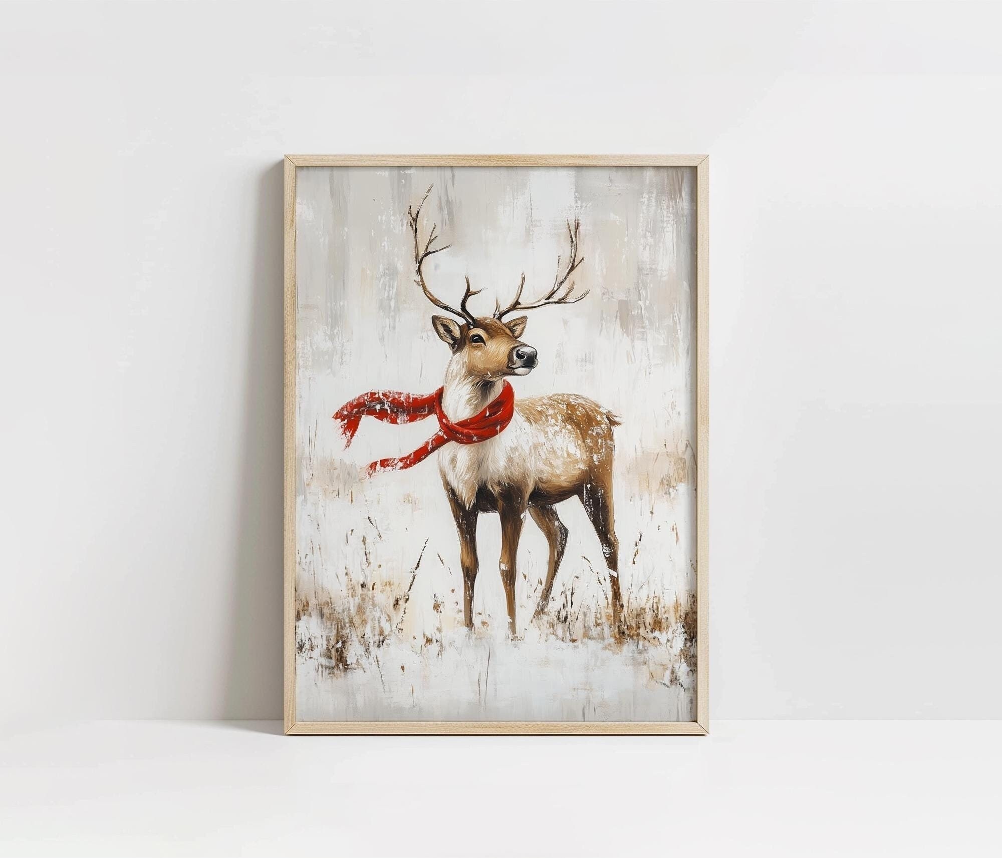 Rustic Woodland Christmas Deer Print, PRINTABLE Beige Winter Wall Art ...