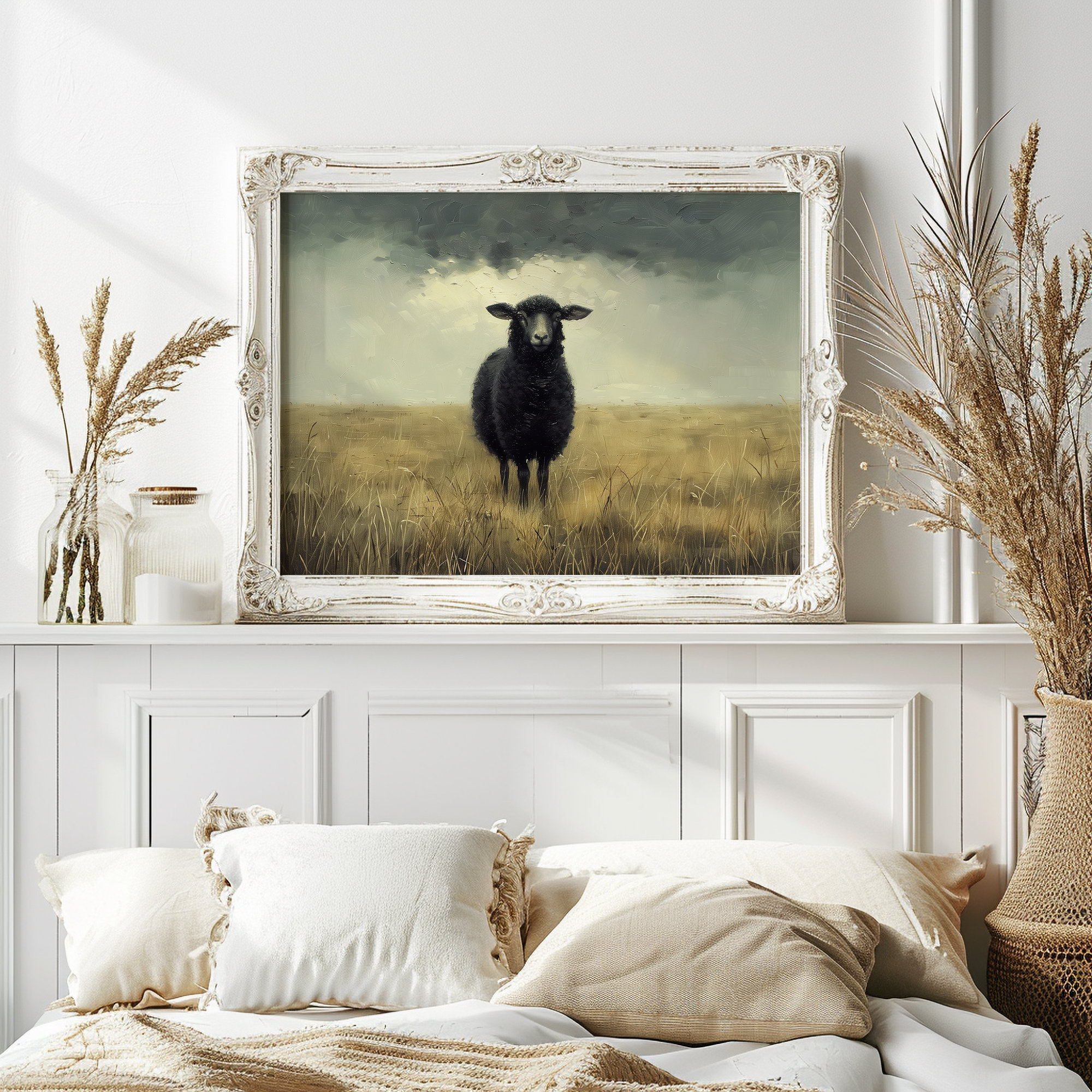 Vintage Sheep Painting, Black Sheep, Cottagecore, Farmhouse Art Print ...