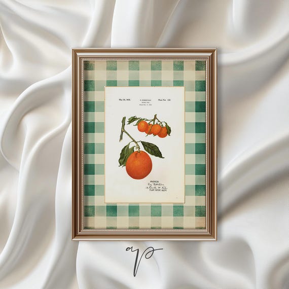 Citrus Orange Fruit Print, Vintage Country Kitchen Wall Art, PRINTABLE Modern Farmhouse Kitchen Print, Orange & Green Decor A608
