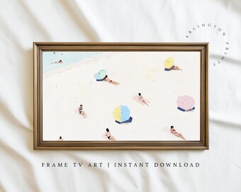 Küsten Strandszene Rahmen TV Kunst, minimalistische Sonnenschirm Gemälde, moderner Sommer Samsung Rahmen TV Kunst Datei #4091