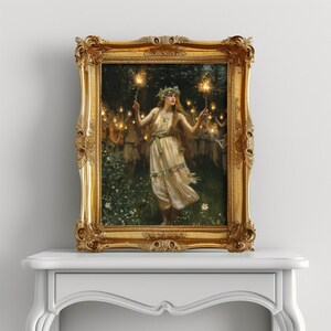 Vintage Witchy Art, Fantasy Wall Art, Wiccan Poster, Oil Painting, Digital Art, Instant Download, Waterhouse, Pagan, Spring Decor, Beltane, Boho Art, Bomehian Art Print, Spring Home Decor, Nature Witch, Arlington Prints, Ritual, Gardencore, Cottage