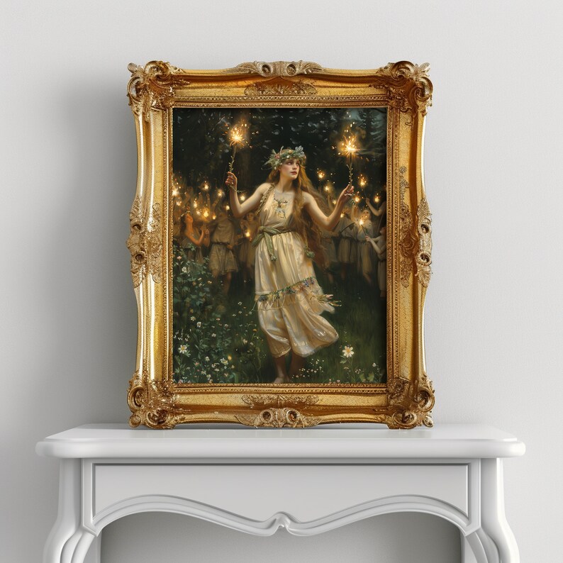 Vintage Witchy Art, Fantasy Wall Art, Wiccan Poster, Oil Painting, Digital Art, Instant Download, Waterhouse, Pagan, Spring Decor, Beltane, Boho Art, Bomehian Art Print, Spring Home Decor, Nature Witch, Arlington Prints, Ritual, Gardencore, Cottage