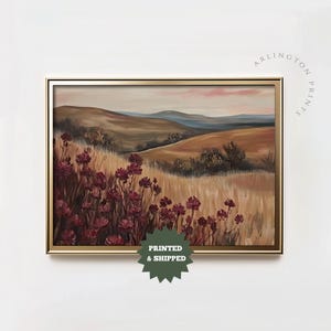 Mailed Print, Moody Red Wildflowers Print, Vintage Oil Painting Maroon Scenery Decor, Dark Academia Decor, Neutral Countryside | TC95
