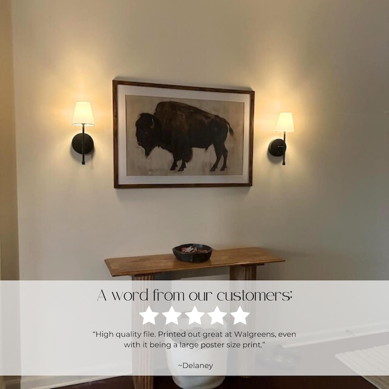 Printable artwork of a bison painted in earthy tones on a cream-toned canvas texture. Great for Western homes, farmhouse decor, or wildlife-themed spaces.