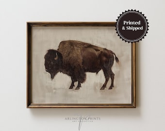 Vintage Bison Wall Art Mailed Print, American Buffalo Oil Painting, Western Wildlife Decor UNFRAMED #146