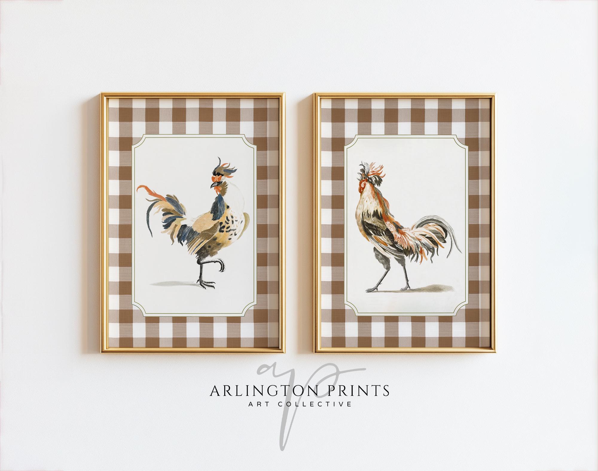 Vintage Chicken Kitchen Art Set, PRINTABLE Gingham Farmhouse Kitchen ...