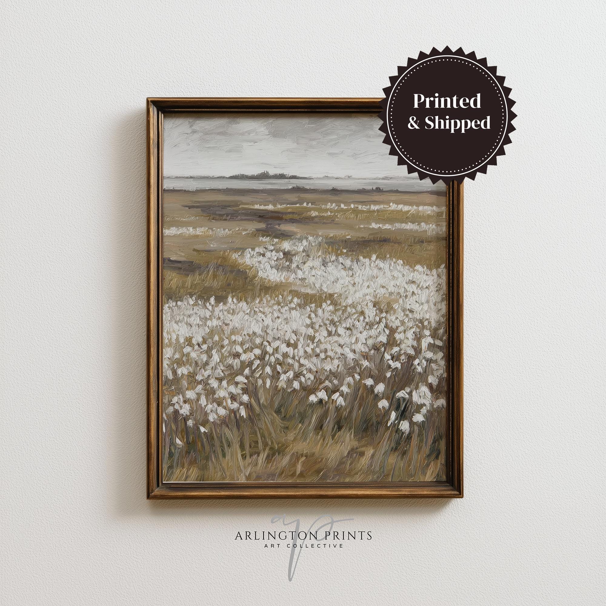 White Wildflower Field Wall Art Print, UNFRAMED Soft Neutral Spring ...