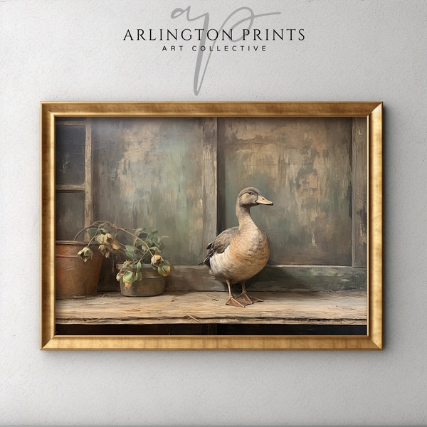 Vintage Art, Duck Painting, Mallard, Farmhouse Wall Art, Instant Download, Muted Art Print, Rustic Art, French Country, Neutral Wall Art