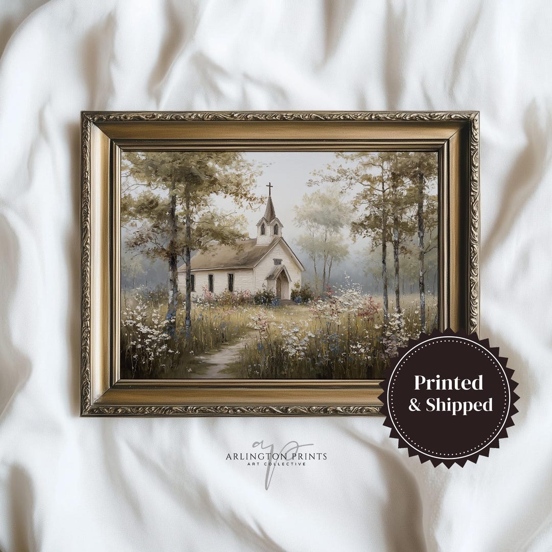Spring Church Frame Spring Country Church UNFRAMED Wall Art, Wildflower Meadow Chapel ...
