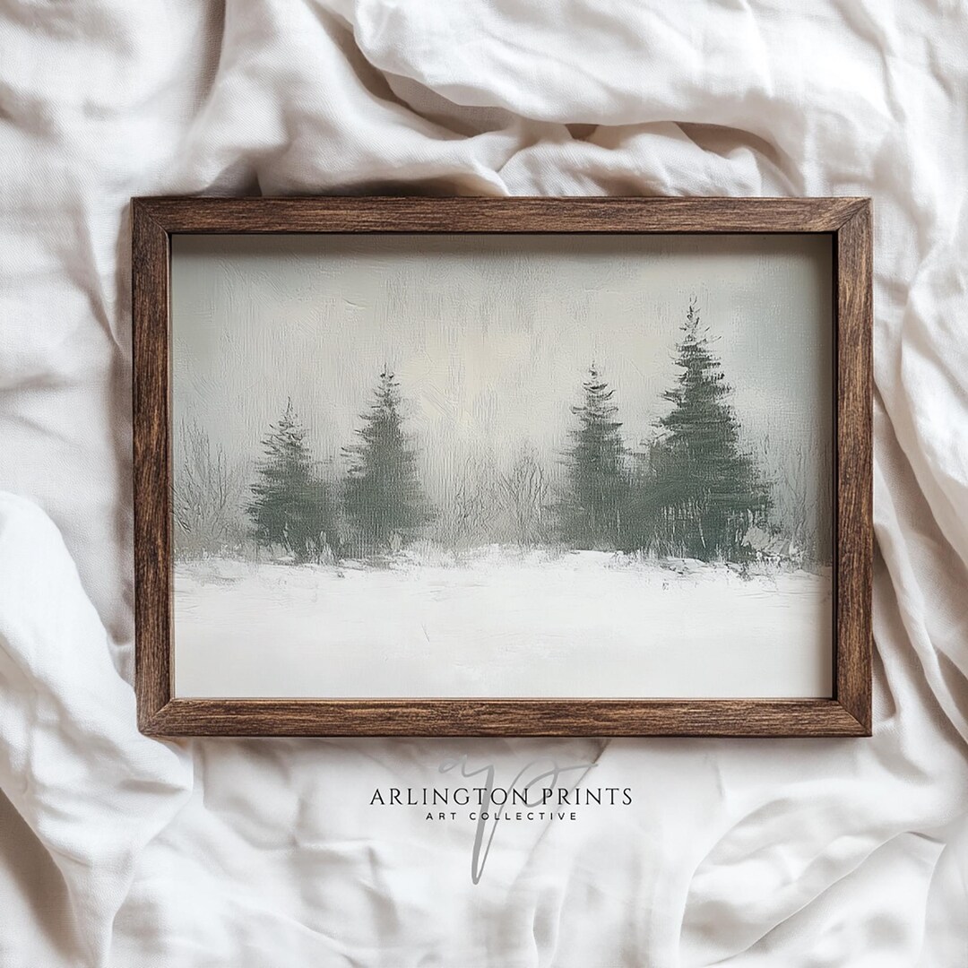 Rustic Snowy Forest Landscape Wall Art, Neutral Winter Art Print ...