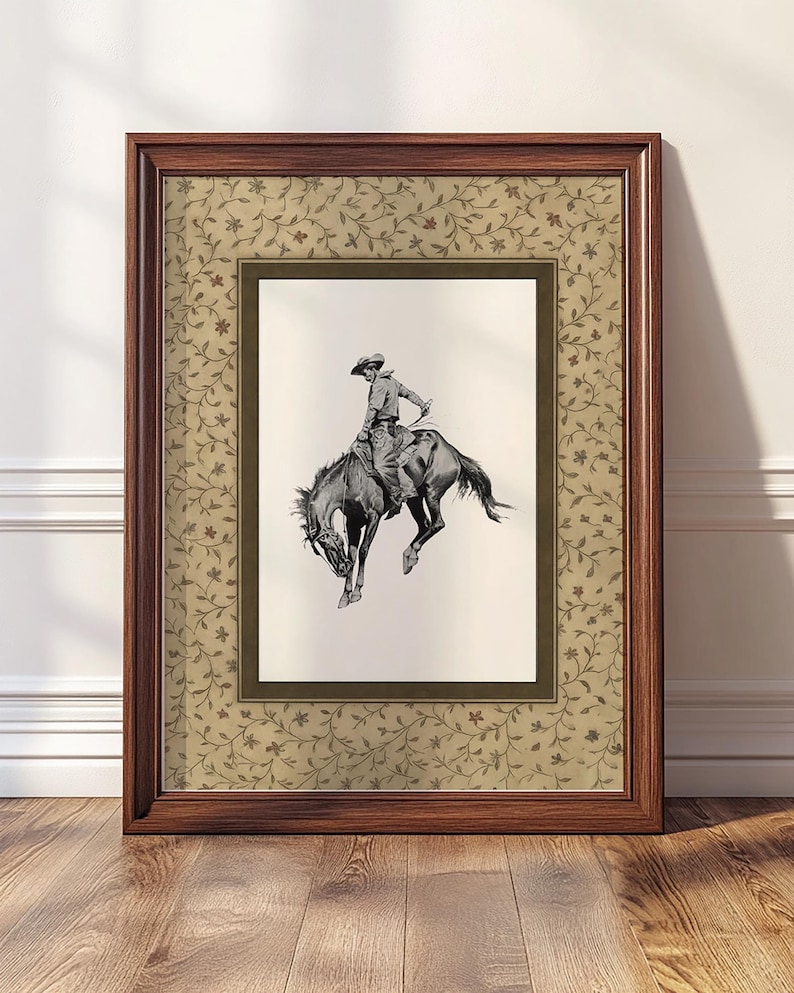 Cowboy Art Print, Bucking Bronco Western Wall Art, Rustic Farmhouse ...