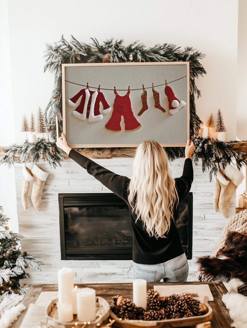 Santa's Clothes Line Art Print, Winter Holiday Decor, PRINTABLE