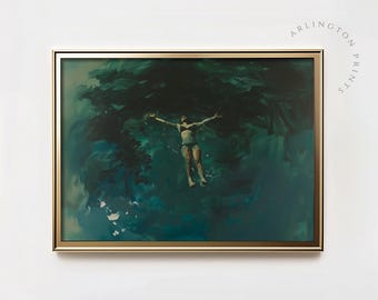 Vintage Coastal Art | Neutral Portrait Ocean Wall Art |  Woman Floating in Water | Coastal Farmhouse Decor | Digital Download | P16