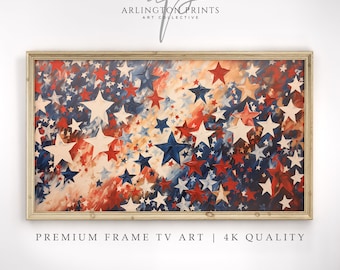 4th of July Frame TV Art, American Red White & Blue Stars, Summer Fourth of July Americana Art, Memorial Day, Digital Download