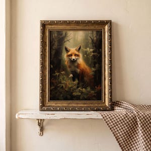 Red Fox Wall Art - Vintage Woodland Animal Print, Moody Forest Cottage Decor