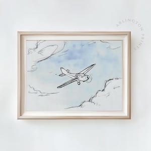 Vintage Airplane Wall Art Print, Nursery Aviation Sketch for Baby Boy Room, Retro Pilot Decor, Mailed Wall Art Poster #5010