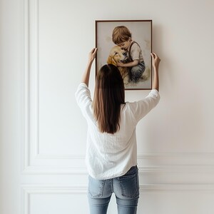 Vintage Nursery Art Print, Boy and a Dog Painting, Printable Golden Retriever Art