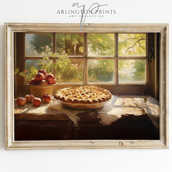 Country Kitchen Still Life Painting, Apple Pie Farmhouse Print, Antique Summer Farmhouse Printable Digital Art, Instant Download