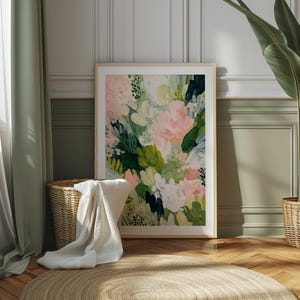 Pink Green Abstract Floral Print, PRINTABLE Modern Flower Wall Art ...
