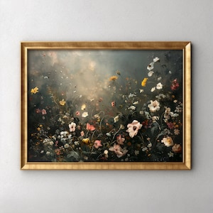 Dark Flower Painting, Garden Art, Flower Garden, Oil Painting, Digital Download, Dark Academia, Botanical Print, Floral Art, Vintage Print