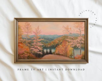 Samsung Frame, Pink Fall Landscape - Autumn Forest Lake Art | Digital Download | 16:9 JPG | TV502