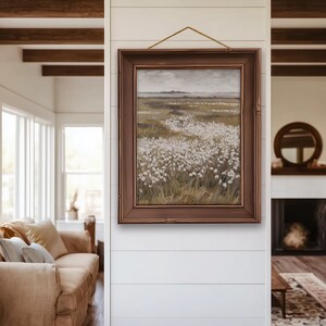 Neutral spring wildflower meadow wall art featuring white floral field landscape in soft beige and cream tones, minimalist nature printable decor