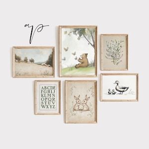 Woodland Nursery Gallery Art Prints, Antique Nursery Wall Art, PRINTABLE Vintage Kids Room Decor, Playroom Wall Art Set | TA08