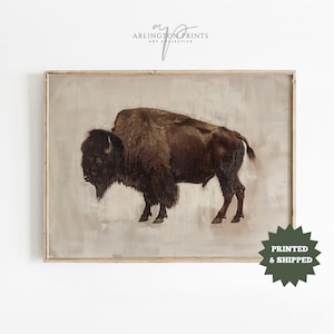 Yellowstone Buffalo Wall Art | Vintage Bison Oil Painting | PRINTED AND SHIPPED | American Bison Print | Wildlife Poster | No. #146