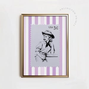 Rosa Western Wand Kunst, Cowgirl Briefmarke Druck, Retro Rodeo Girl druckbare Poster, Country Chic Dekor