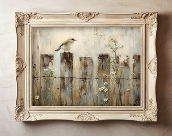 Vintage Gartenbild, Vogel Malerei, Natur Druck, Vintage Garten Kunst, Ölbild, digitaler Download, Frühling Dekoration, Cottagecore Kunst, Shabby Chic Druck