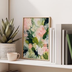 Pink Green Abstract Floral Print, PRINTABLE Modern Flower Wall Art ...